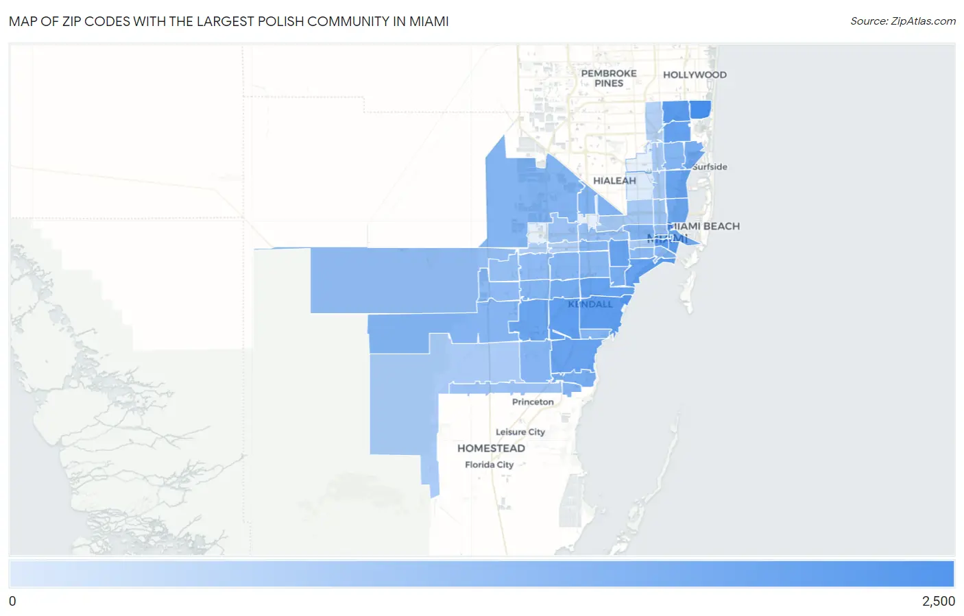 Zip Codes with the Largest Polish Community in Miami Map