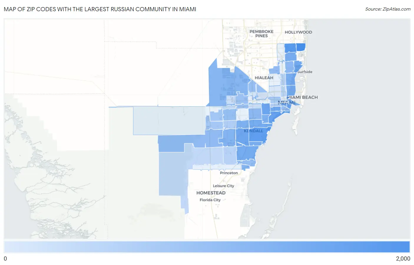Zip Codes with the Largest Russian Community in Miami Map