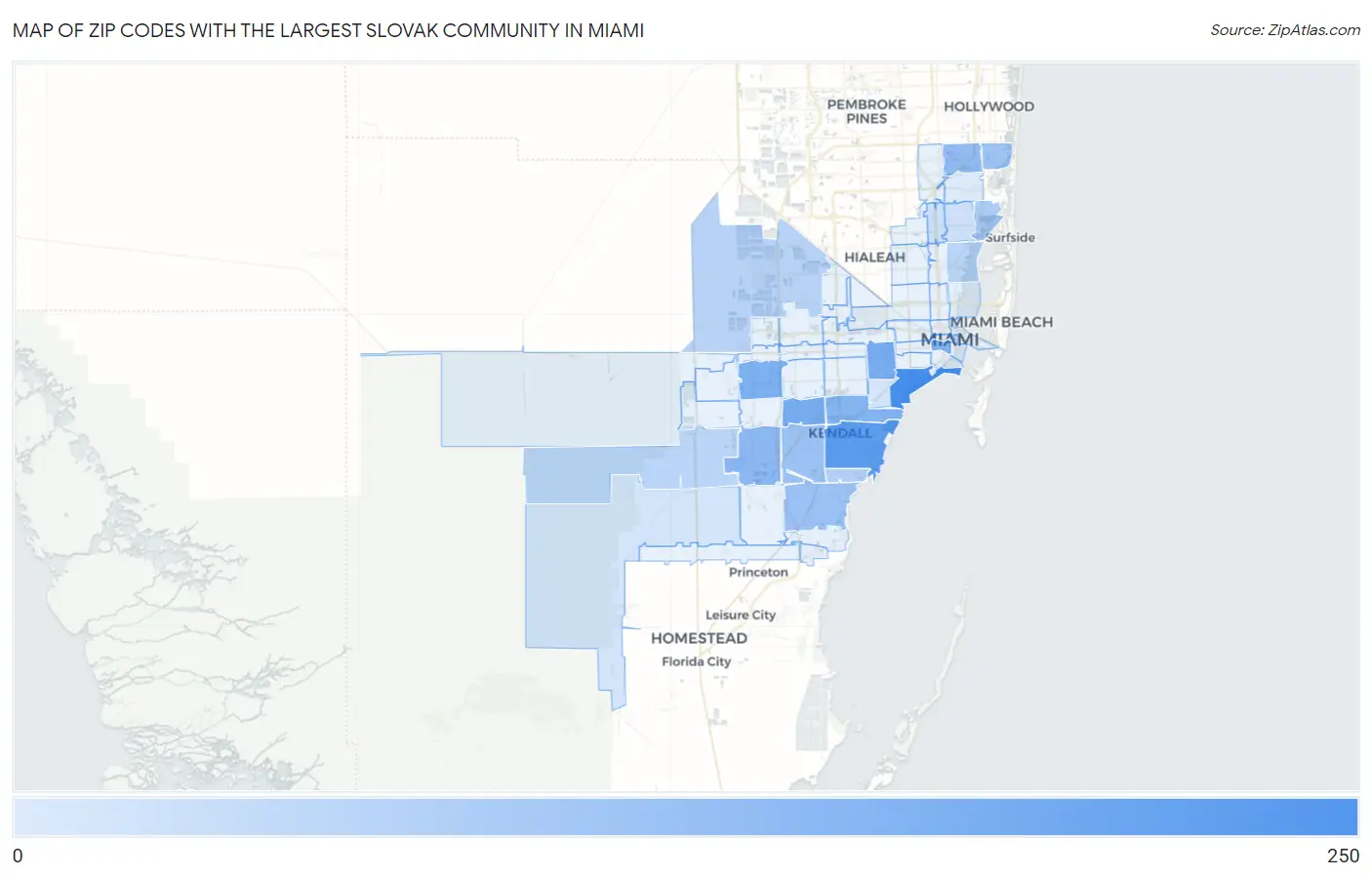 Zip Codes with the Largest Slovak Community in Miami Map