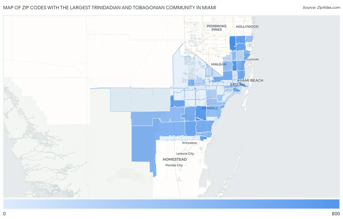 Zip Codes with the Largest Trinidadian and Tobagonian Community in Miami Map