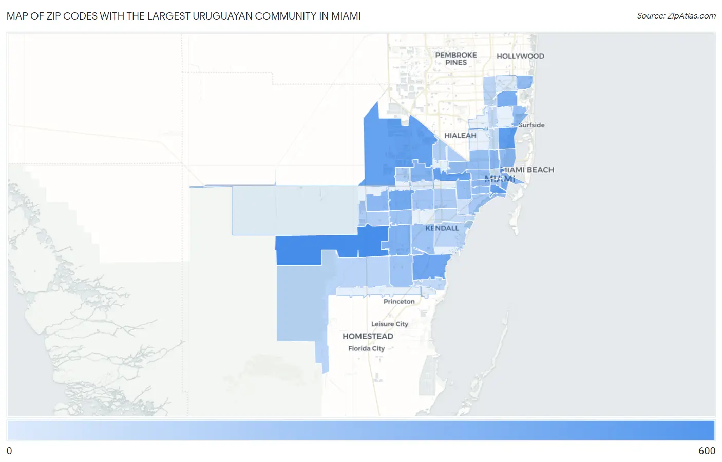 Zip Codes with the Largest Uruguayan Community in Miami Map
