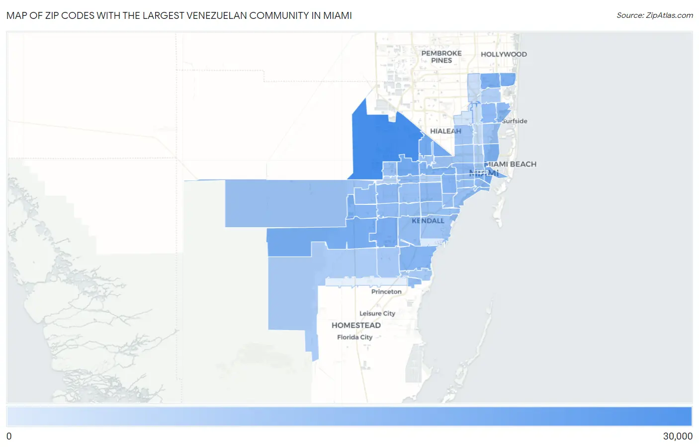 Zip Codes with the Largest Venezuelan Community in Miami Map