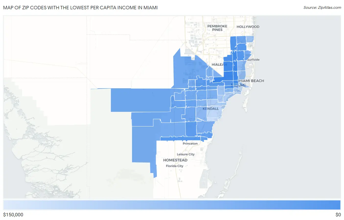 Zip Codes with the Lowest Per Capita Income in Miami Map