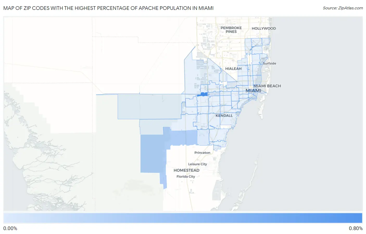 Zip Codes with the Highest Percentage of Apache Population in Miami Map