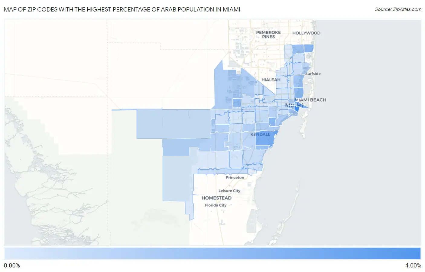 Zip Codes with the Highest Percentage of Arab Population in Miami Map