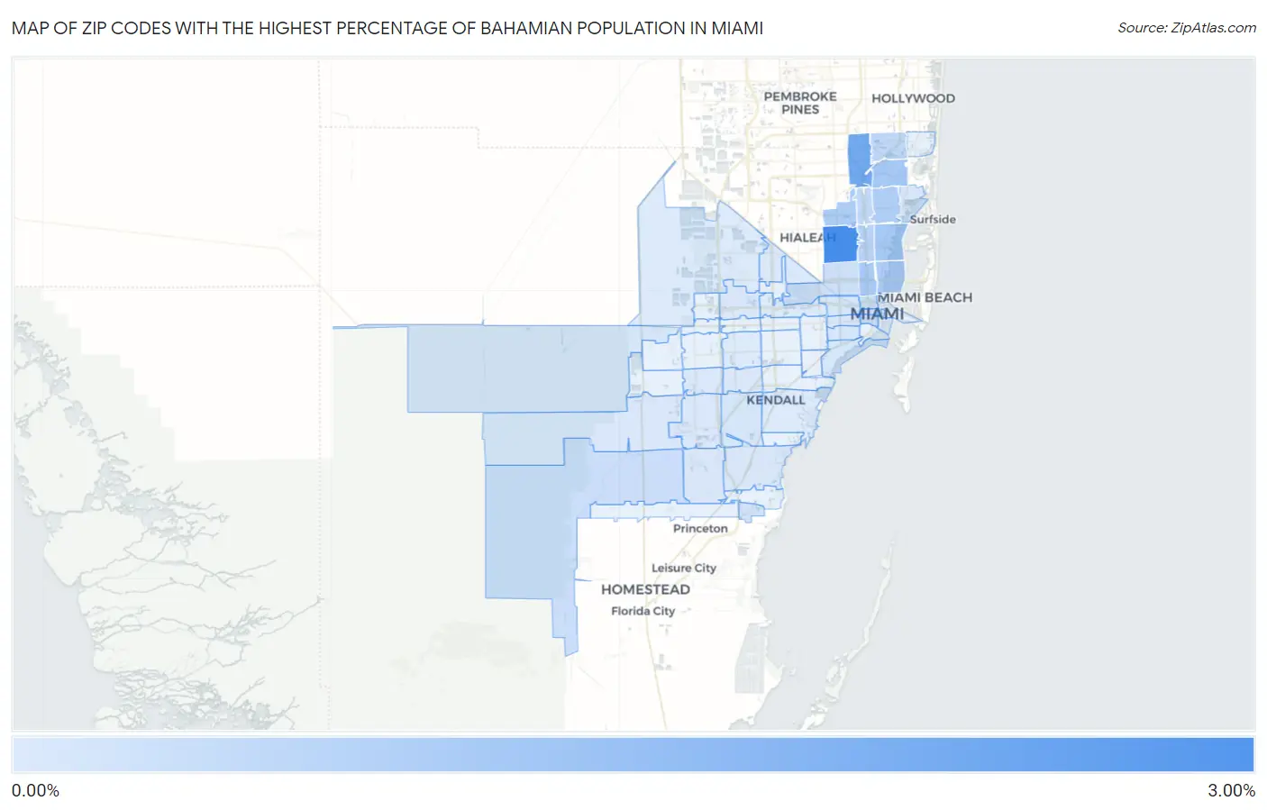 Zip Codes with the Highest Percentage of Bahamian Population in Miami Map