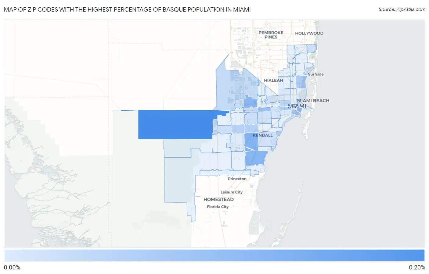 Zip Codes with the Highest Percentage of Basque Population in Miami Map