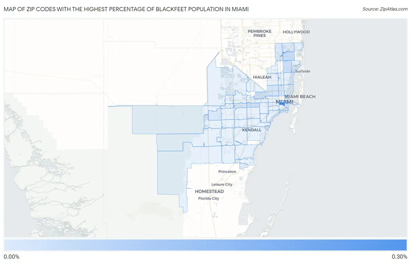 Zip Codes with the Highest Percentage of Blackfeet Population in Miami Map