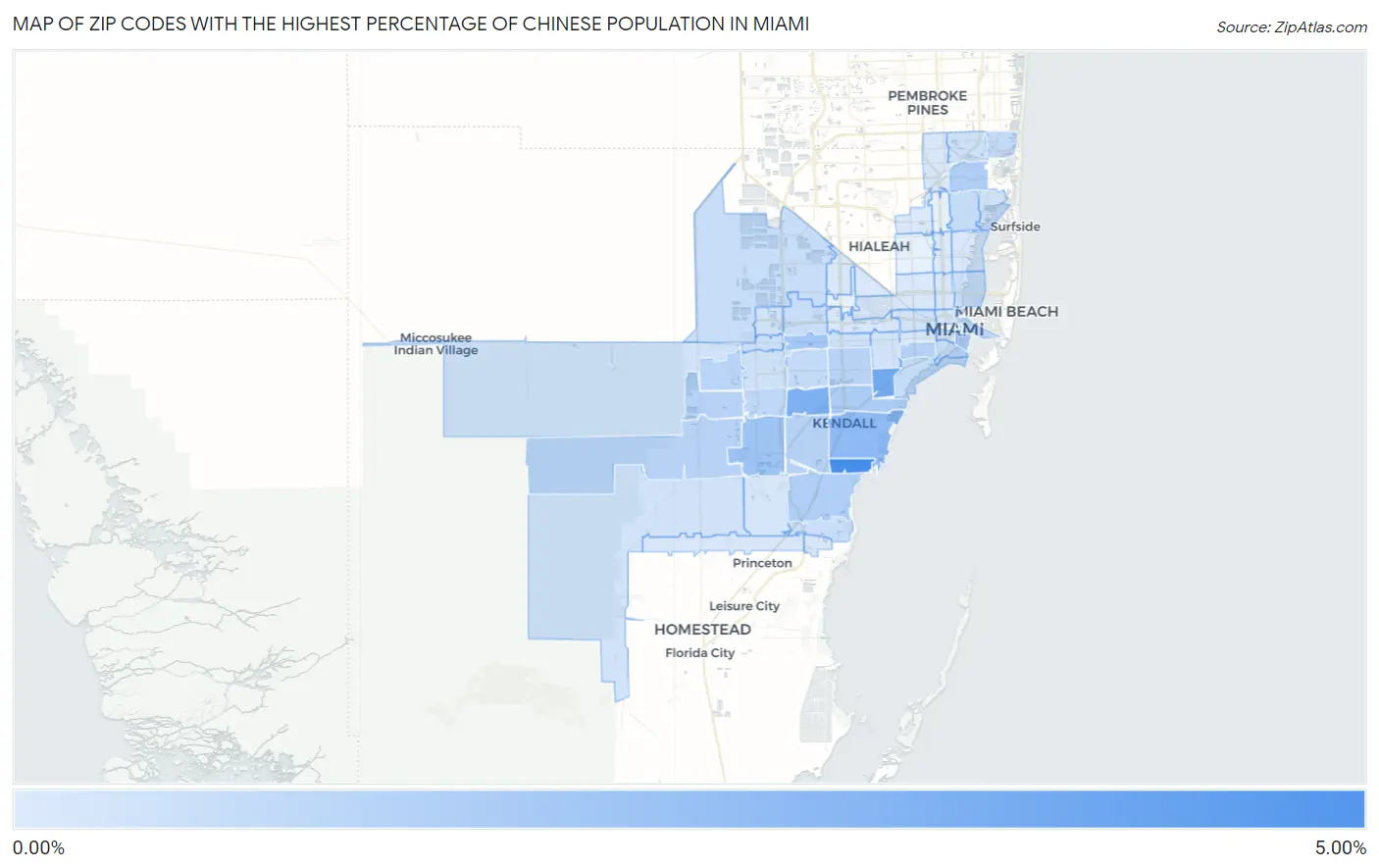Zip Codes with the Highest Percentage of Chinese Population in Miami Map