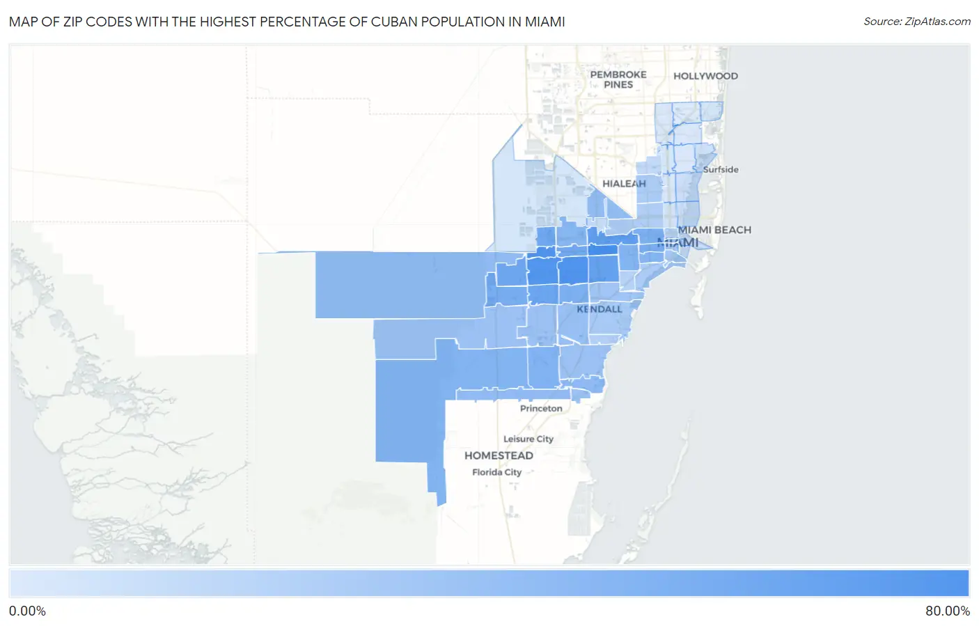 Zip Codes with the Highest Percentage of Cuban Population in Miami Map