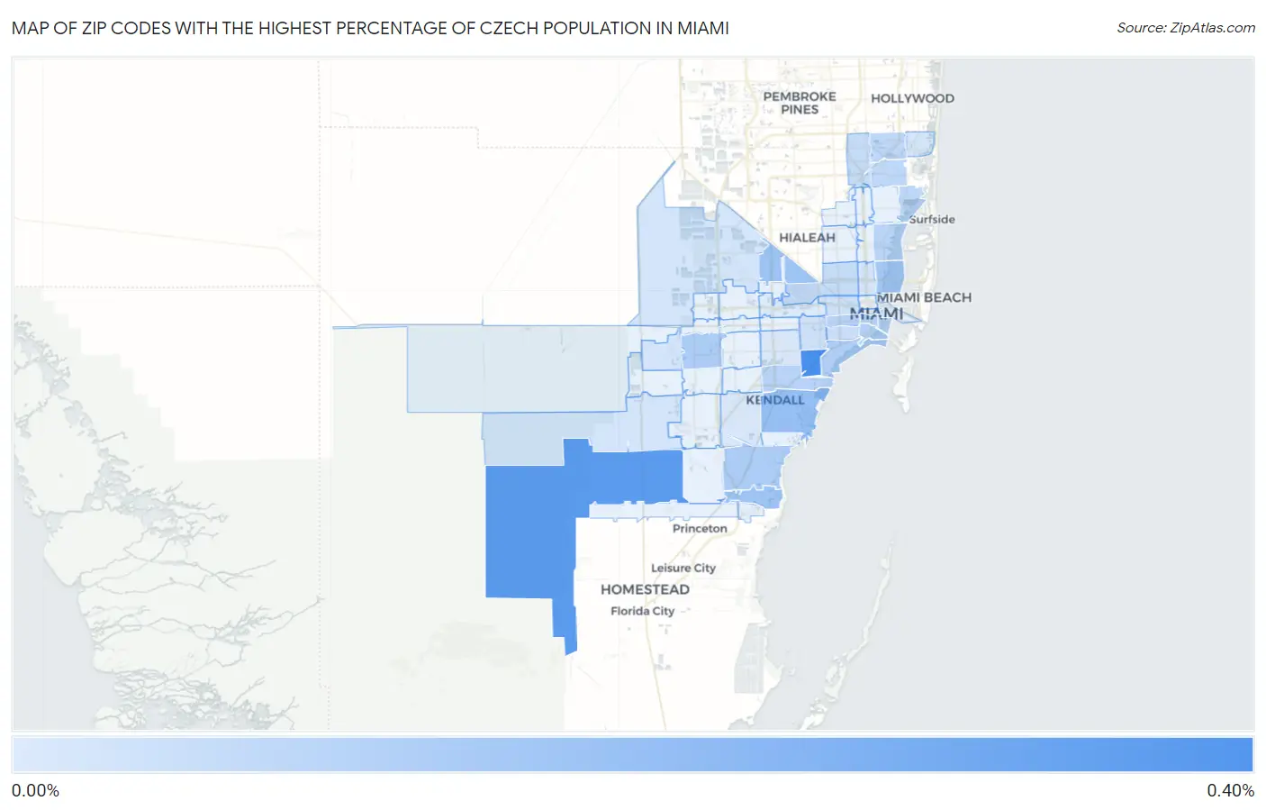 Zip Codes with the Highest Percentage of Czech Population in Miami Map