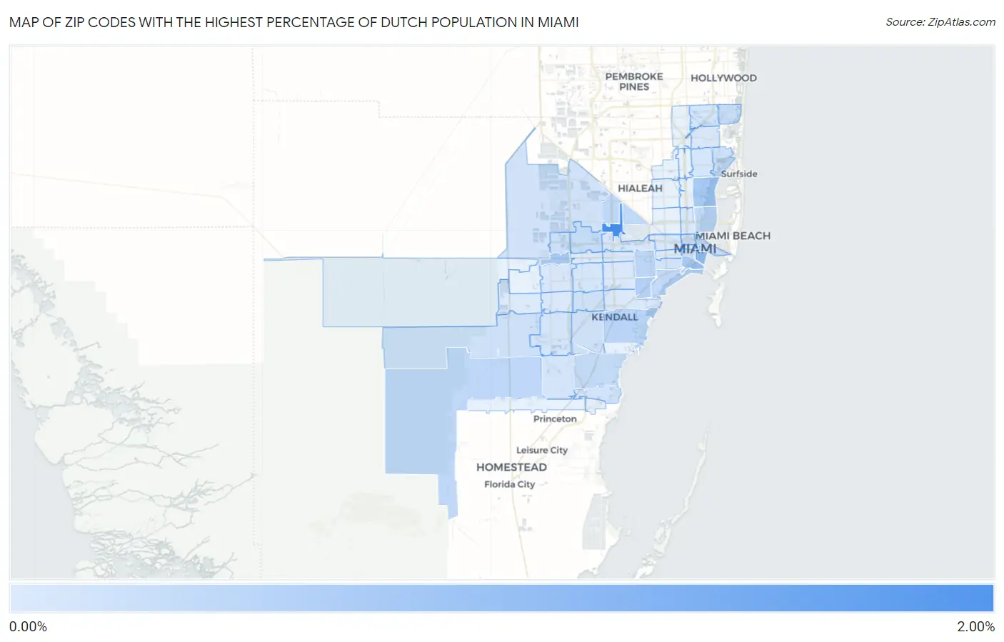 Zip Codes with the Highest Percentage of Dutch Population in Miami Map