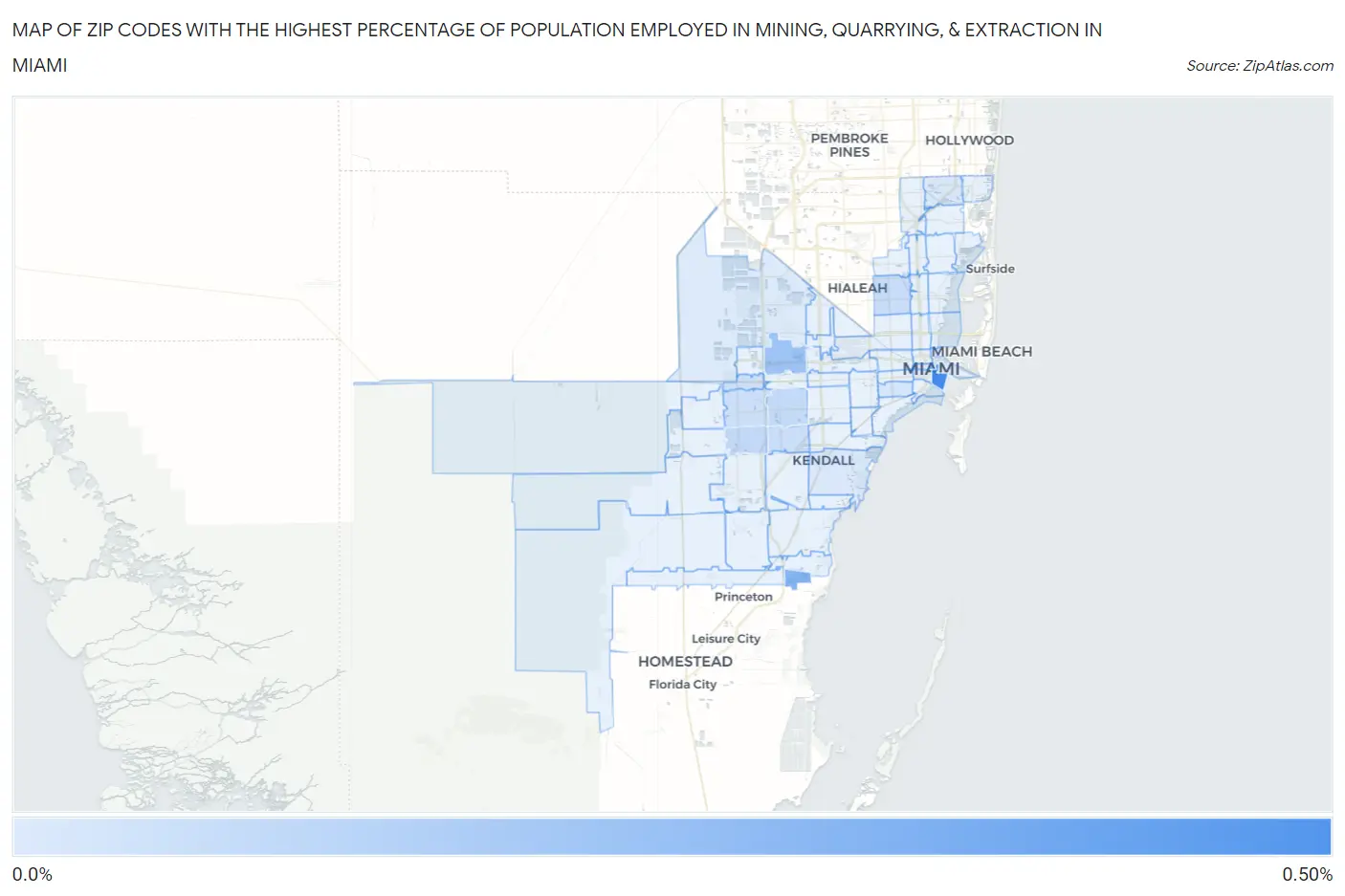 Zip Codes with the Highest Percentage of Population Employed in Mining, Quarrying, & Extraction in Miami Map