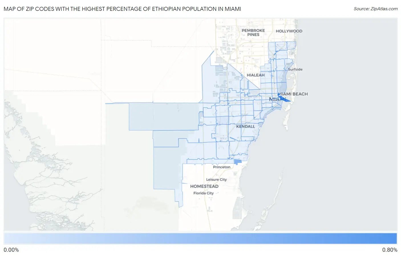 Zip Codes with the Highest Percentage of Ethiopian Population in Miami Map