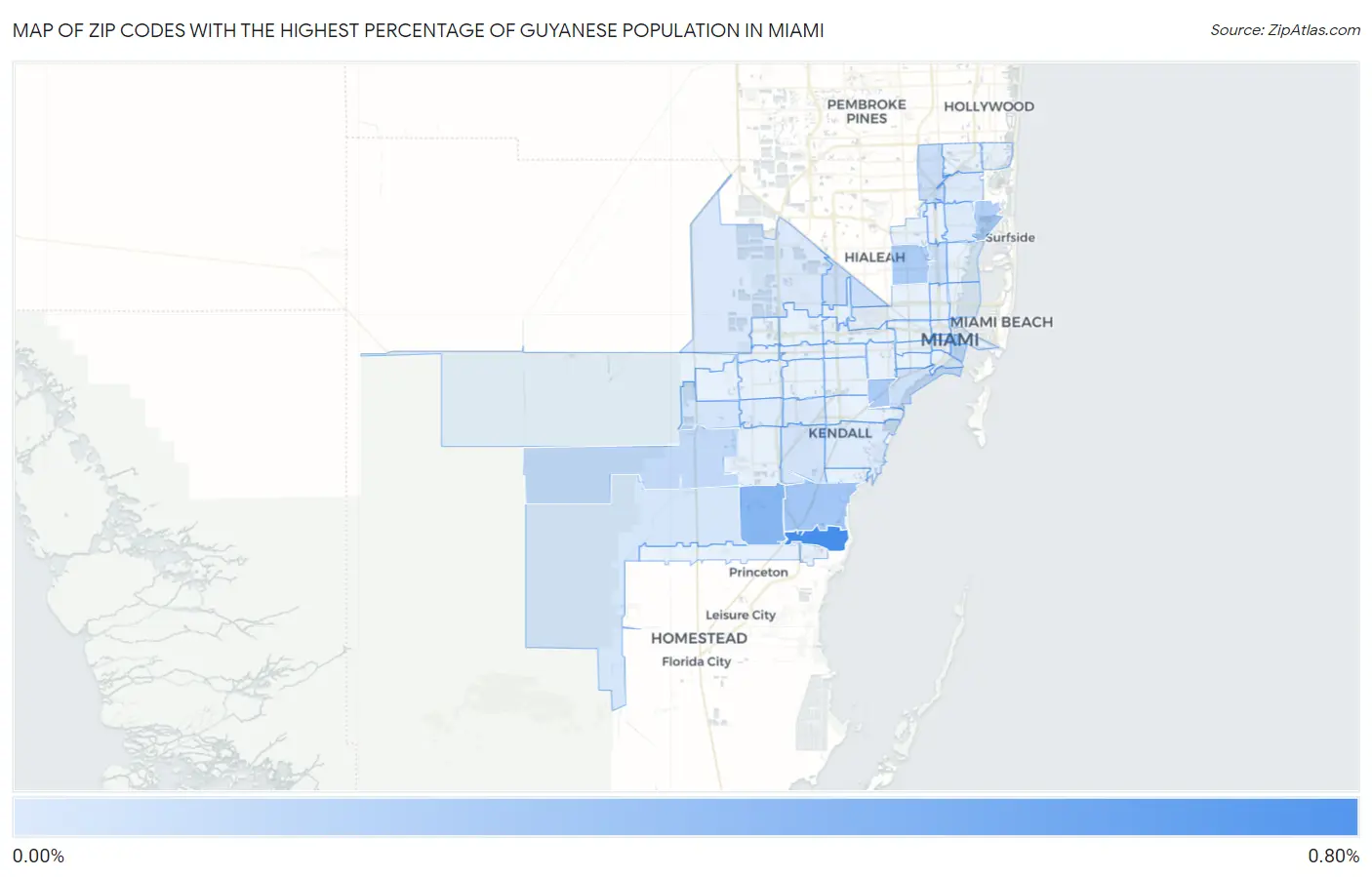 Zip Codes with the Highest Percentage of Guyanese Population in Miami Map
