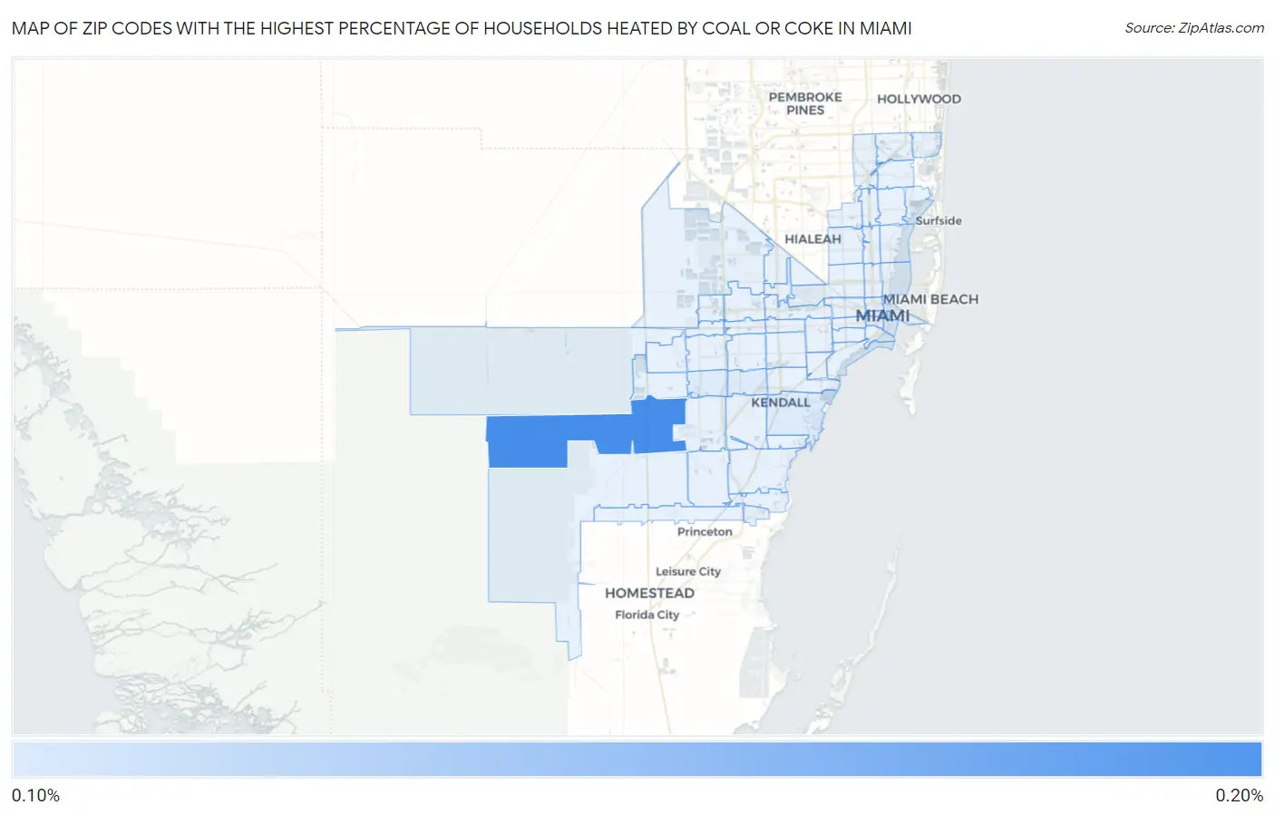 Zip Codes with the Highest Percentage of Households Heated by Coal or Coke in Miami Map