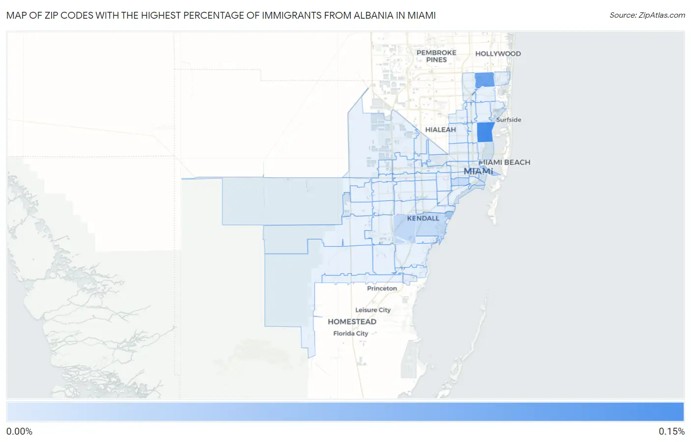 Zip Codes with the Highest Percentage of Immigrants from Albania in Miami Map