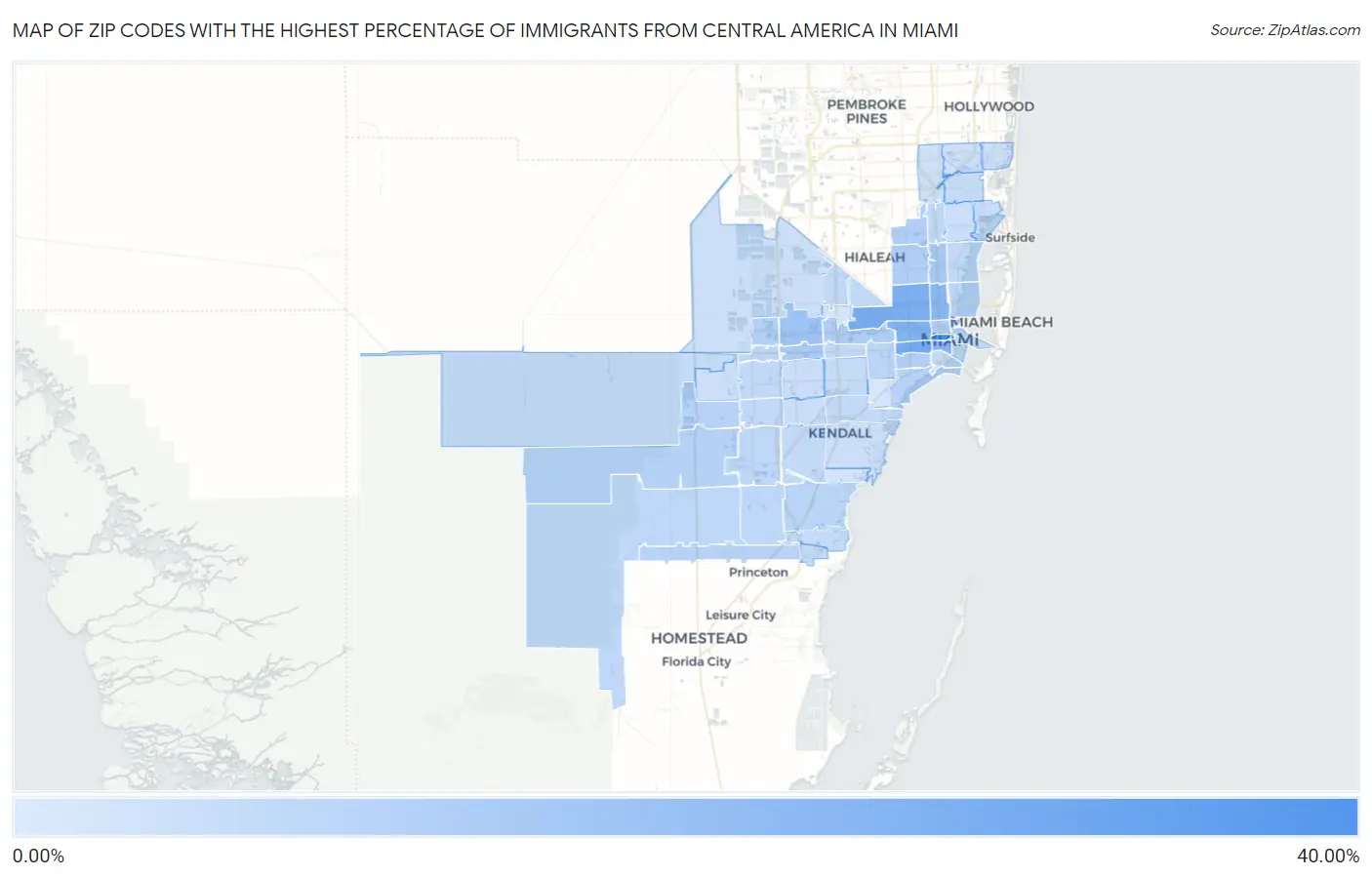 Zip Codes with the Highest Percentage of Immigrants from Central America in Miami Map