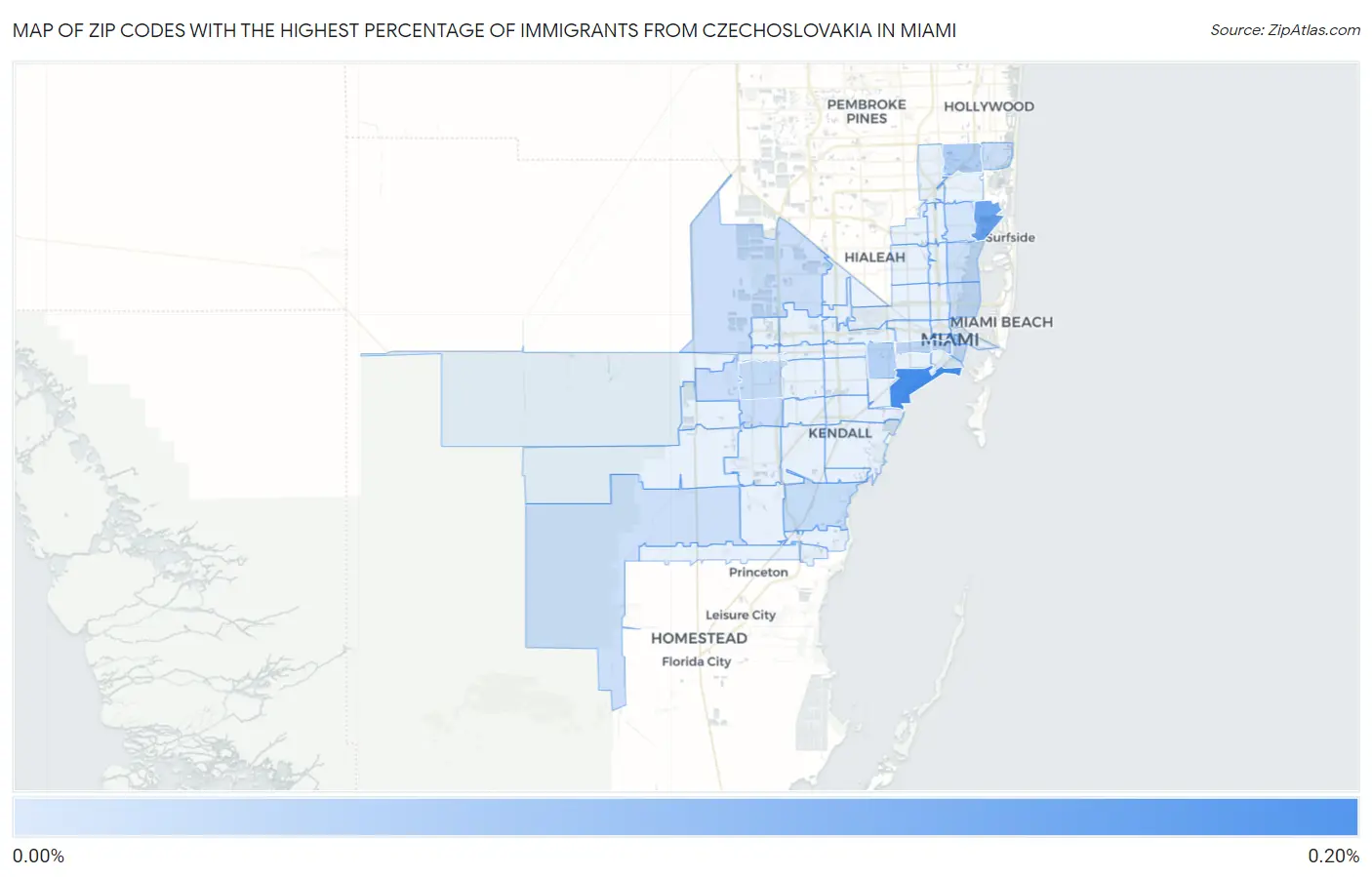 Zip Codes with the Highest Percentage of Immigrants from Czechoslovakia in Miami Map