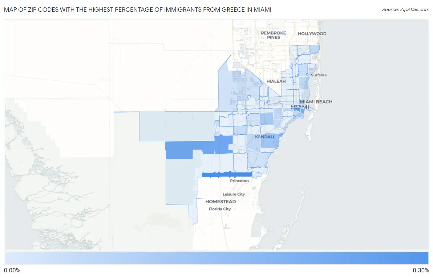 Zip Codes with the Highest Percentage of Immigrants from Greece in Miami Map
