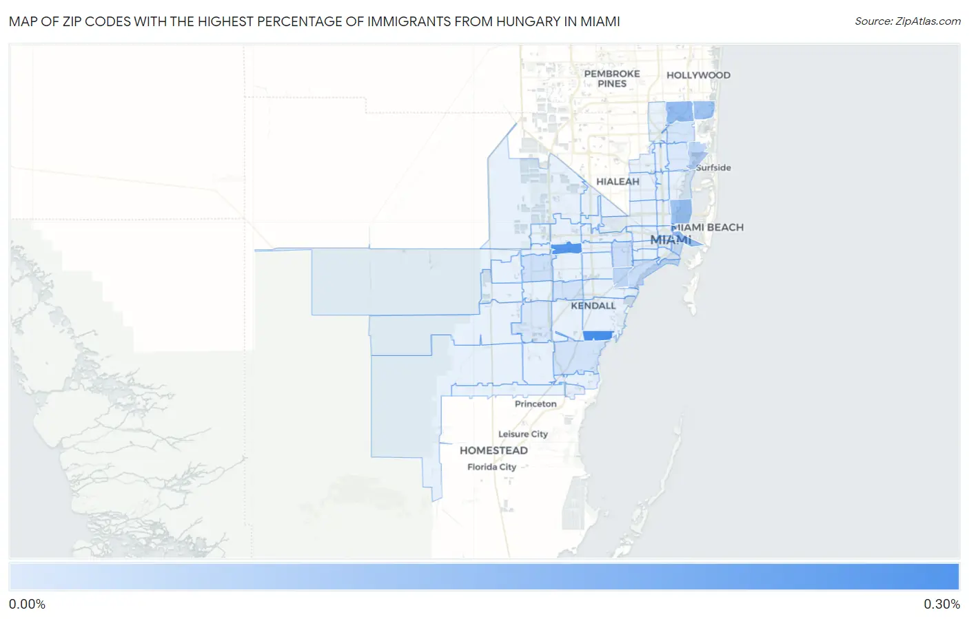Zip Codes with the Highest Percentage of Immigrants from Hungary in Miami Map