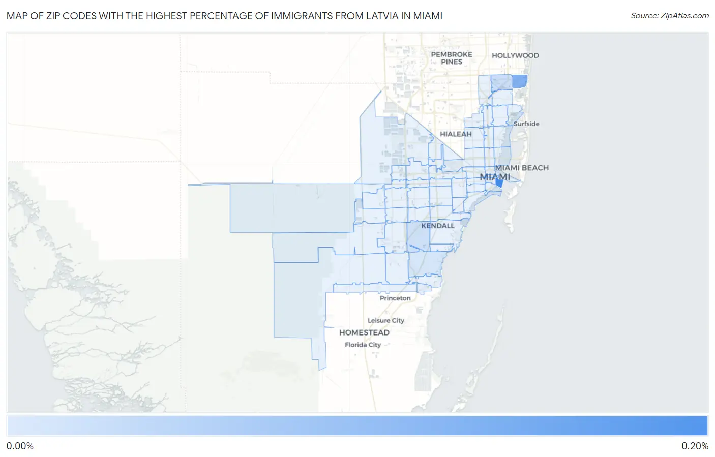 Zip Codes with the Highest Percentage of Immigrants from Latvia in Miami Map