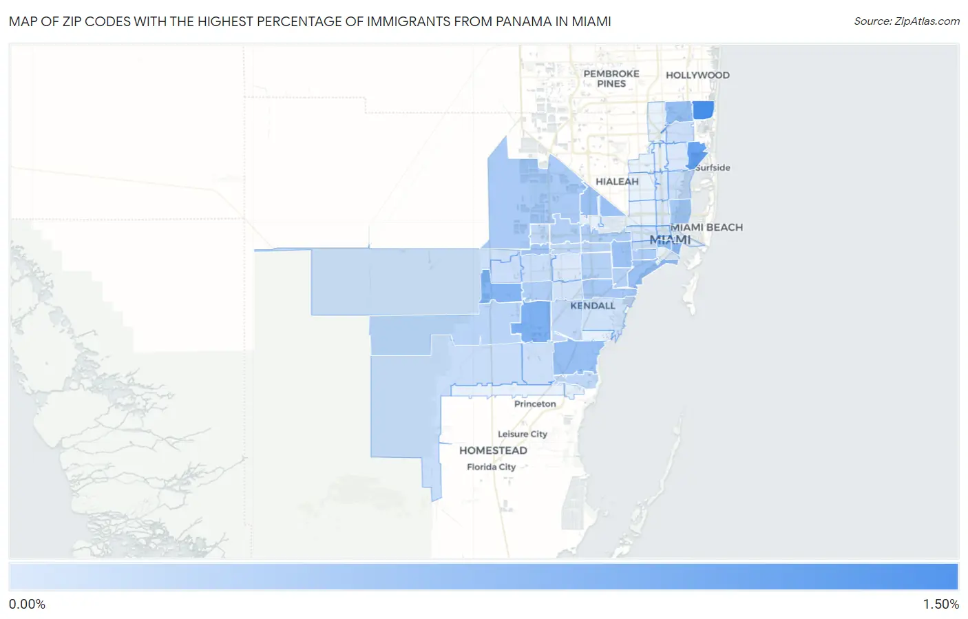 Zip Codes with the Highest Percentage of Immigrants from Panama in Miami Map