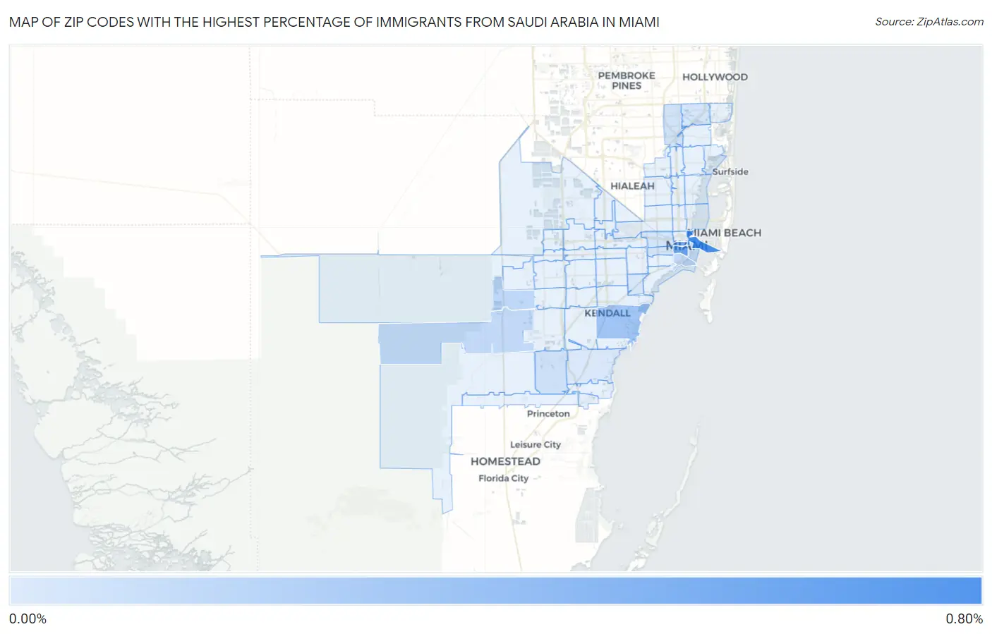 Zip Codes with the Highest Percentage of Immigrants from Saudi Arabia in Miami Map