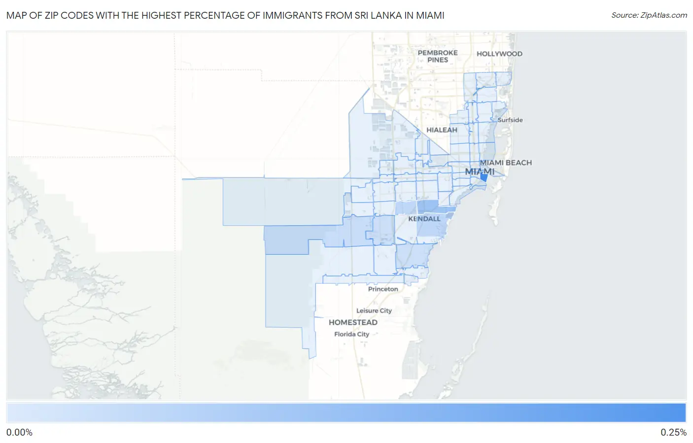 Zip Codes with the Highest Percentage of Immigrants from Sri Lanka in Miami Map