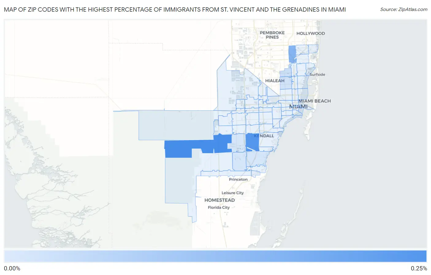 Zip Codes with the Highest Percentage of Immigrants from St. Vincent and the Grenadines in Miami Map