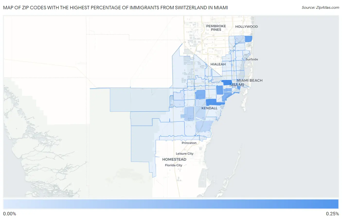 Zip Codes with the Highest Percentage of Immigrants from Switzerland in Miami Map
