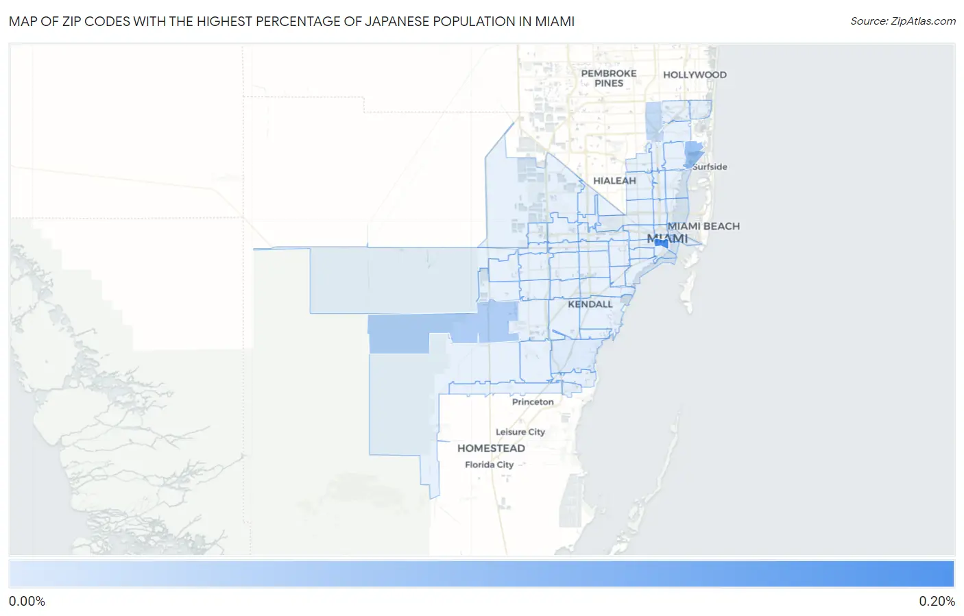 Zip Codes with the Highest Percentage of Japanese Population in Miami Map