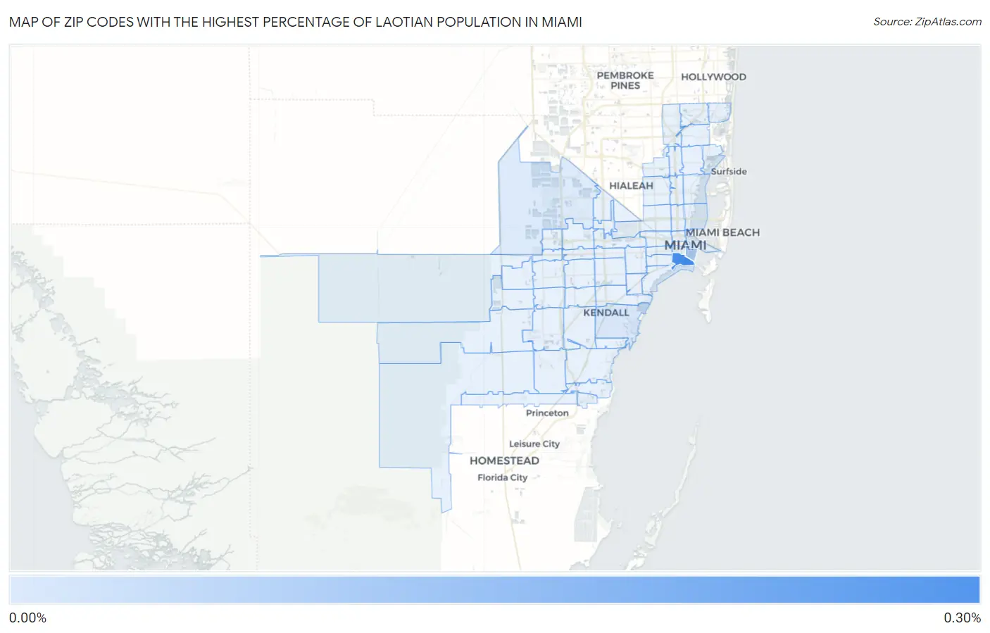 Zip Codes with the Highest Percentage of Laotian Population in Miami Map