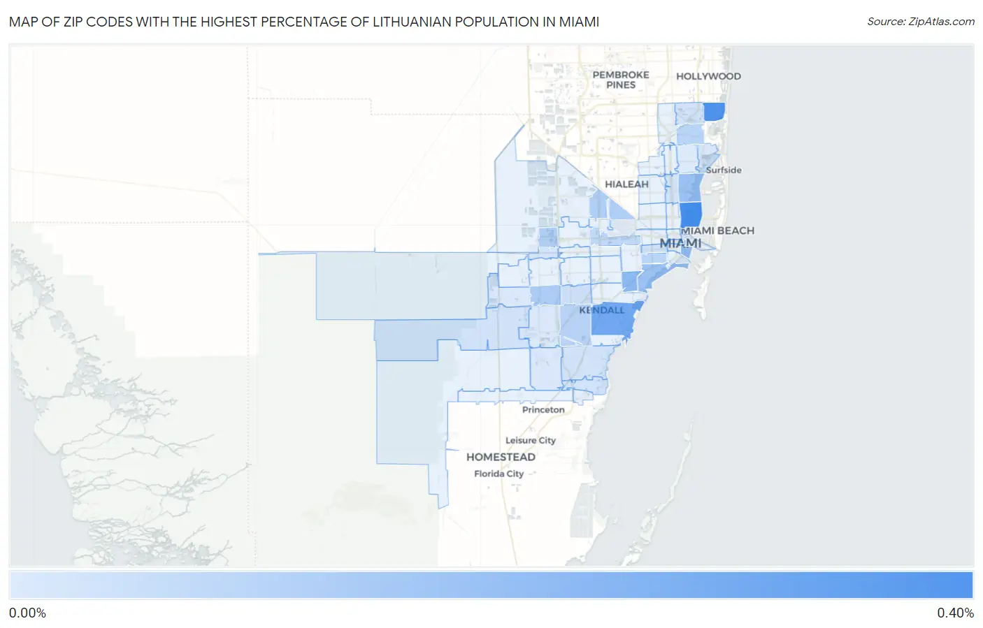 Zip Codes with the Highest Percentage of Lithuanian Population in Miami Map
