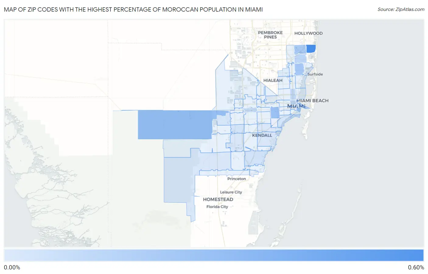 Zip Codes with the Highest Percentage of Moroccan Population in Miami Map