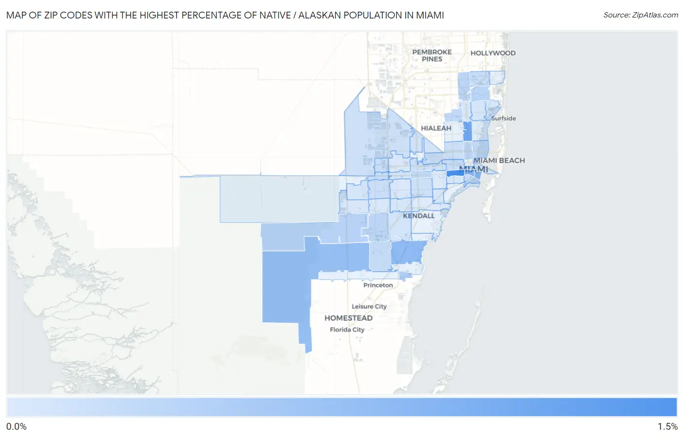 Zip Codes with the Highest Percentage of Native / Alaskan Population in Miami Map