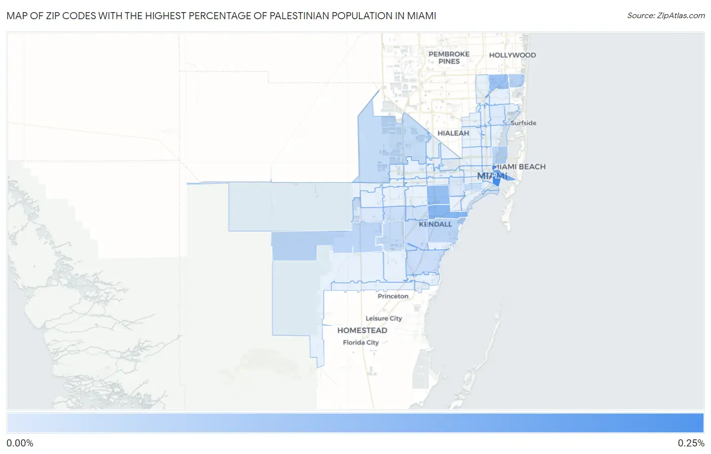 Zip Codes with the Highest Percentage of Palestinian Population in Miami Map