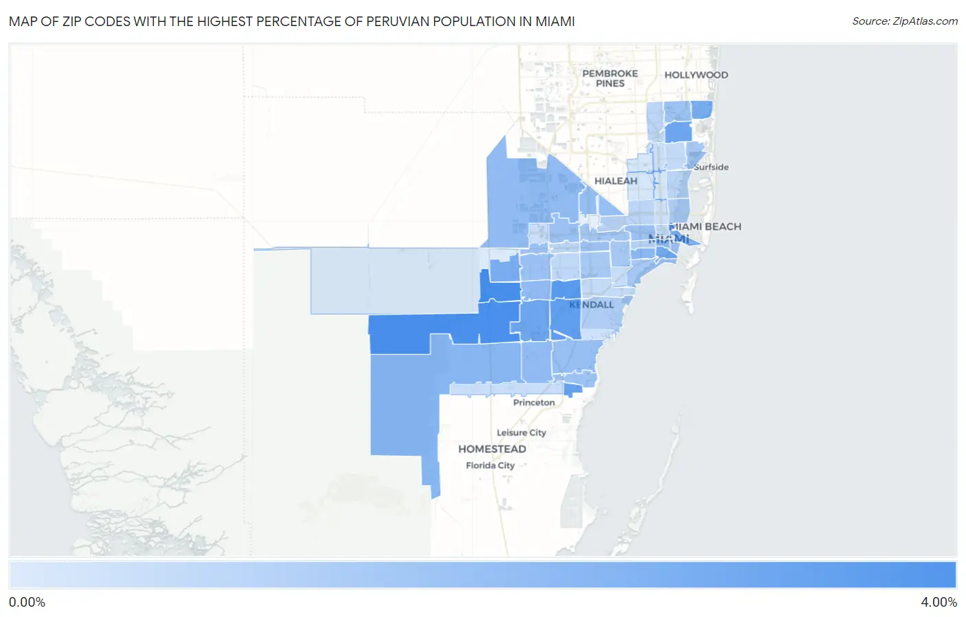 Zip Codes with the Highest Percentage of Peruvian Population in Miami Map