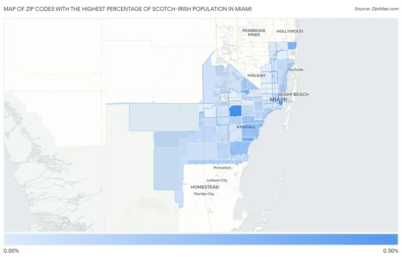 Zip Codes with the Highest Percentage of Scotch-Irish Population in Miami Map