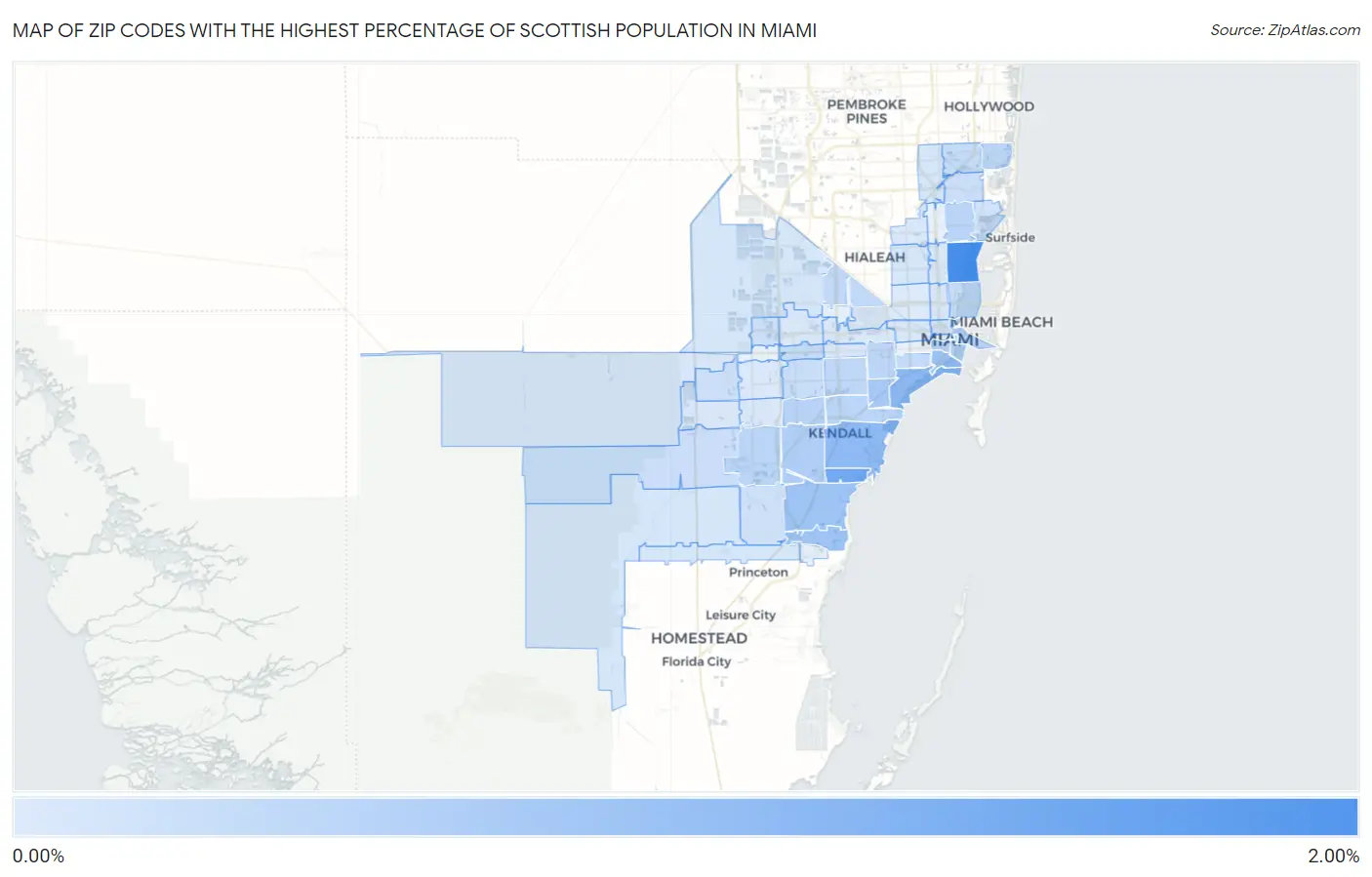 Zip Codes with the Highest Percentage of Scottish Population in Miami Map