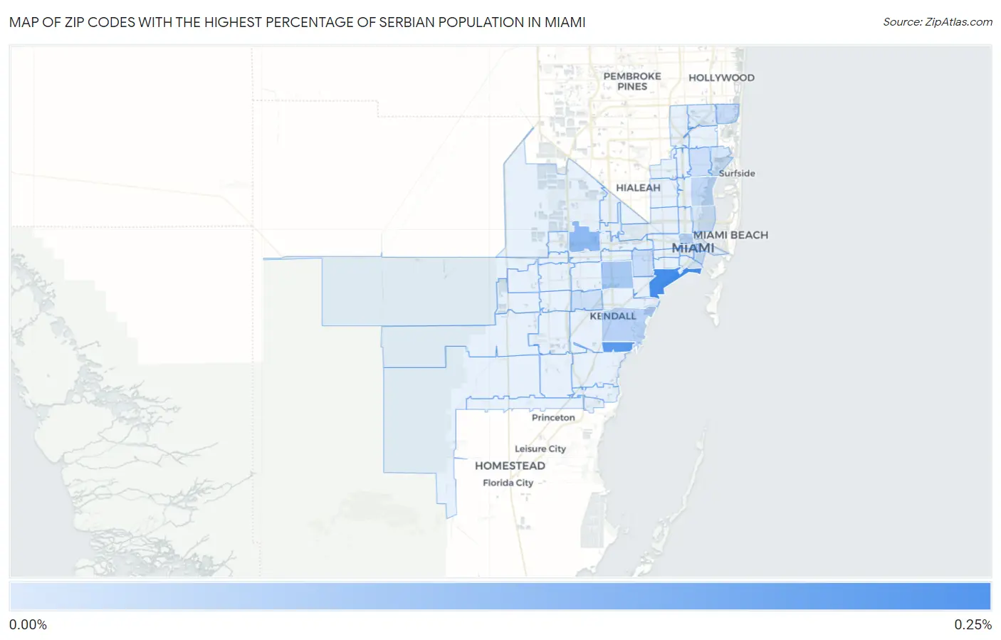 Zip Codes with the Highest Percentage of Serbian Population in Miami Map