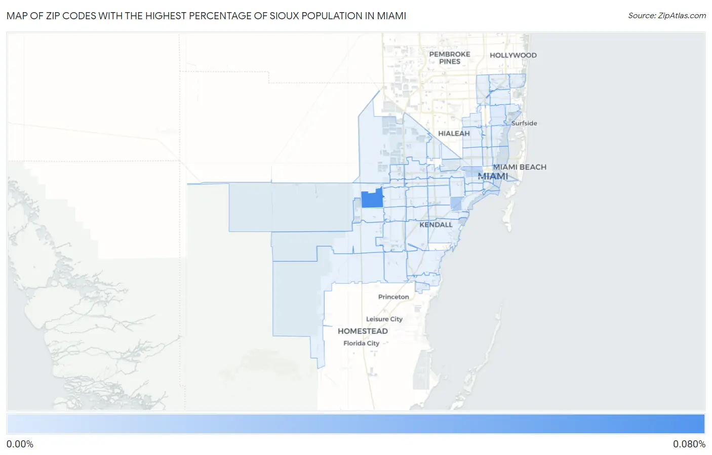 Zip Codes with the Highest Percentage of Sioux Population in Miami Map