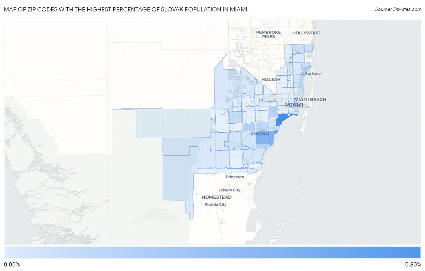 Zip Codes with the Highest Percentage of Slovak Population in Miami Map