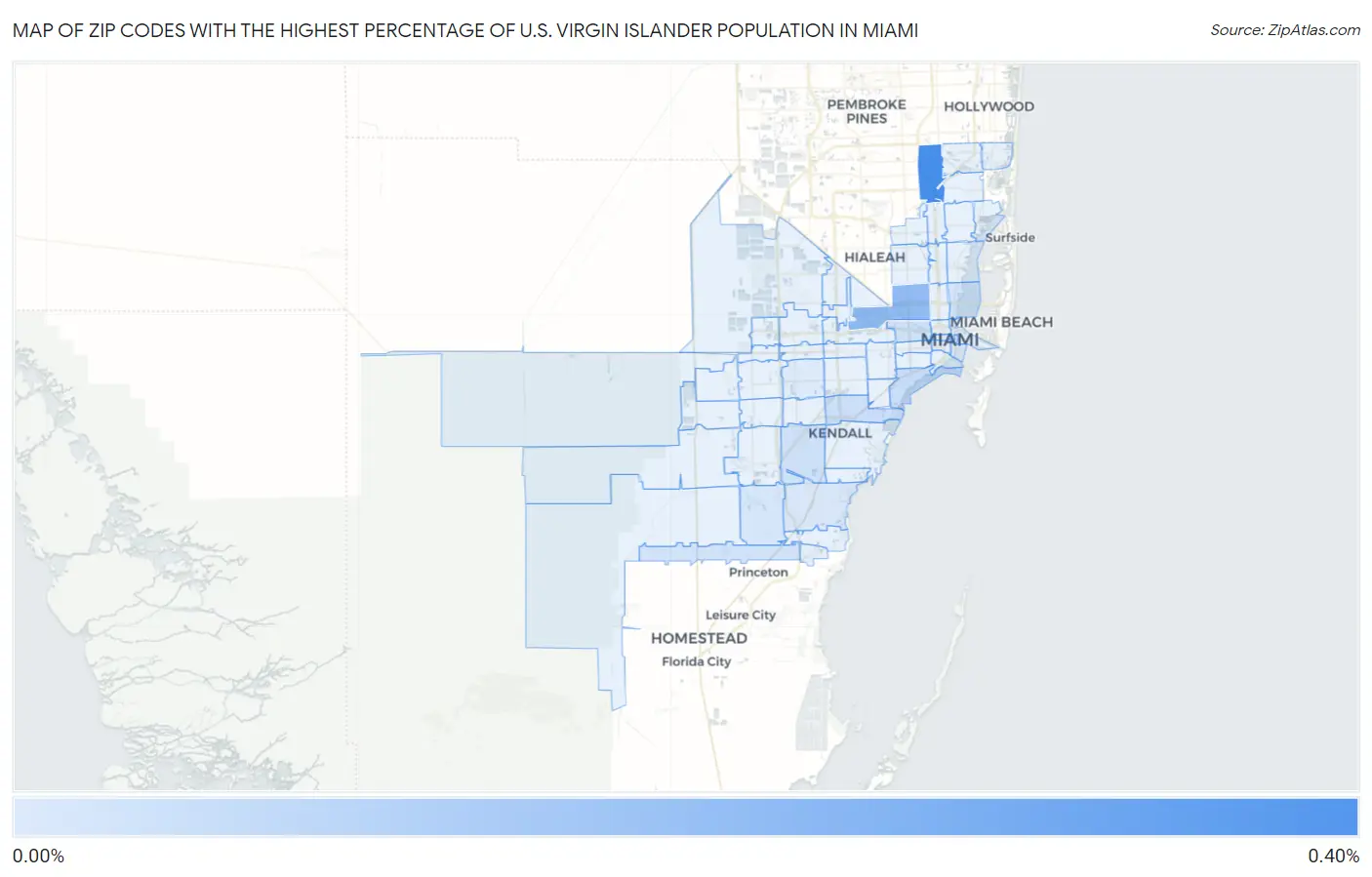 Zip Codes with the Highest Percentage of U.S. Virgin Islander Population in Miami Map