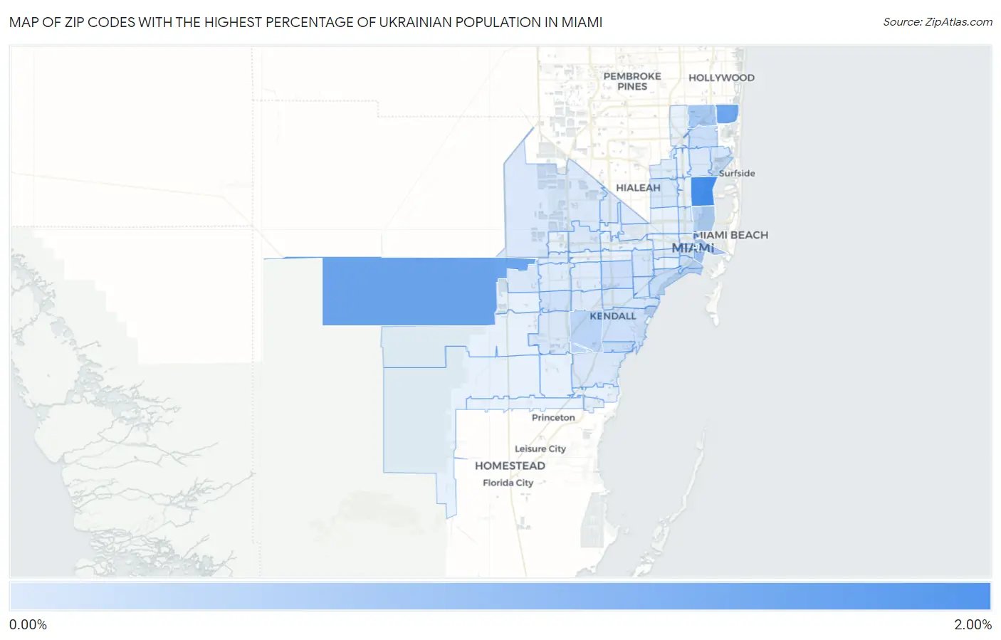 Zip Codes with the Highest Percentage of Ukrainian Population in Miami Map