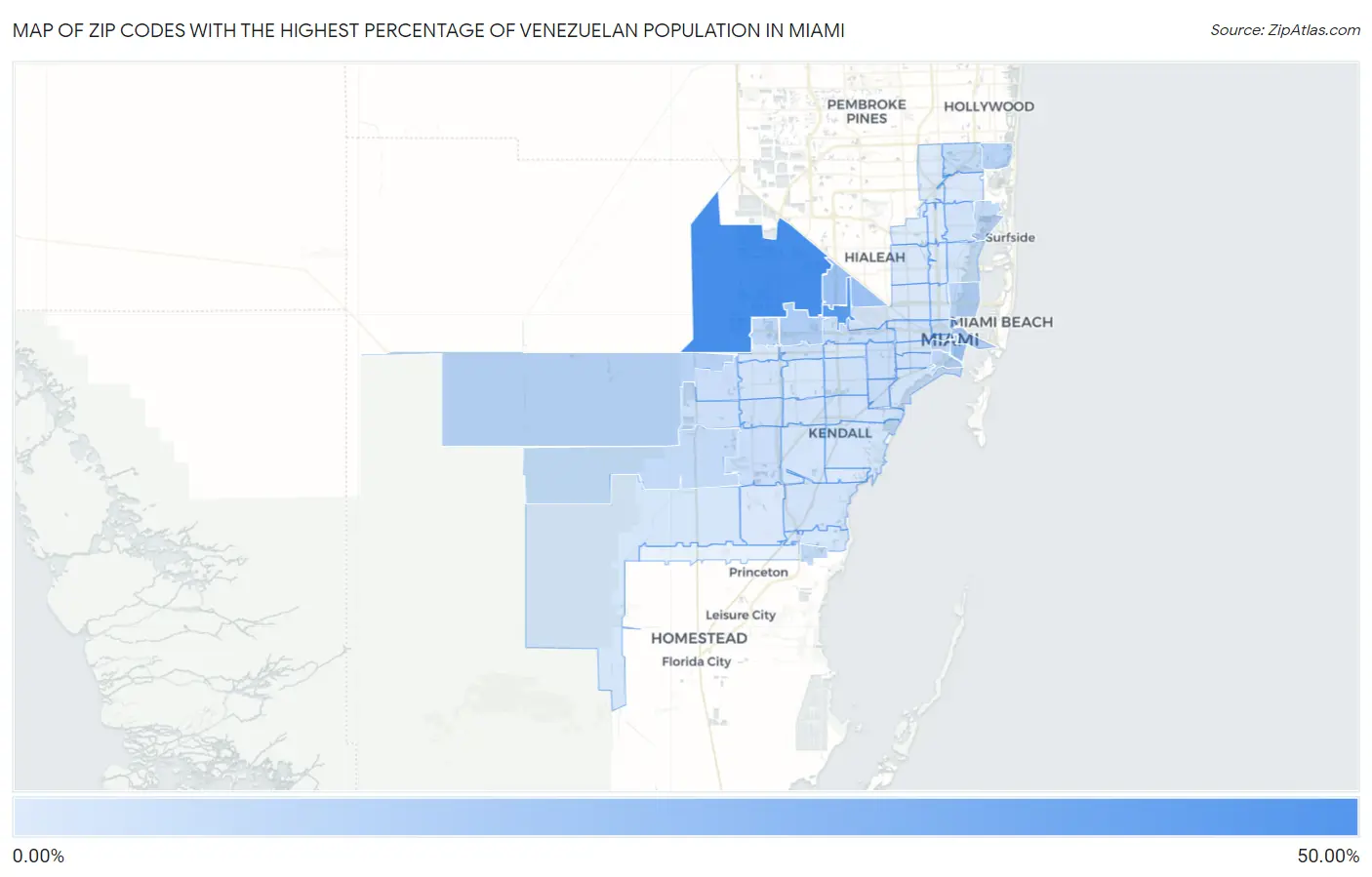 Zip Codes with the Highest Percentage of Venezuelan Population in Miami Map