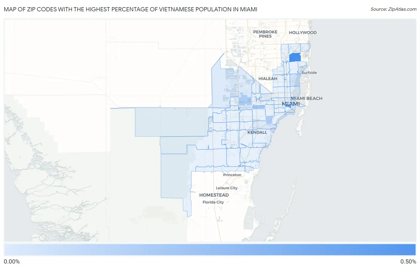 Zip Codes with the Highest Percentage of Vietnamese Population in Miami Map
