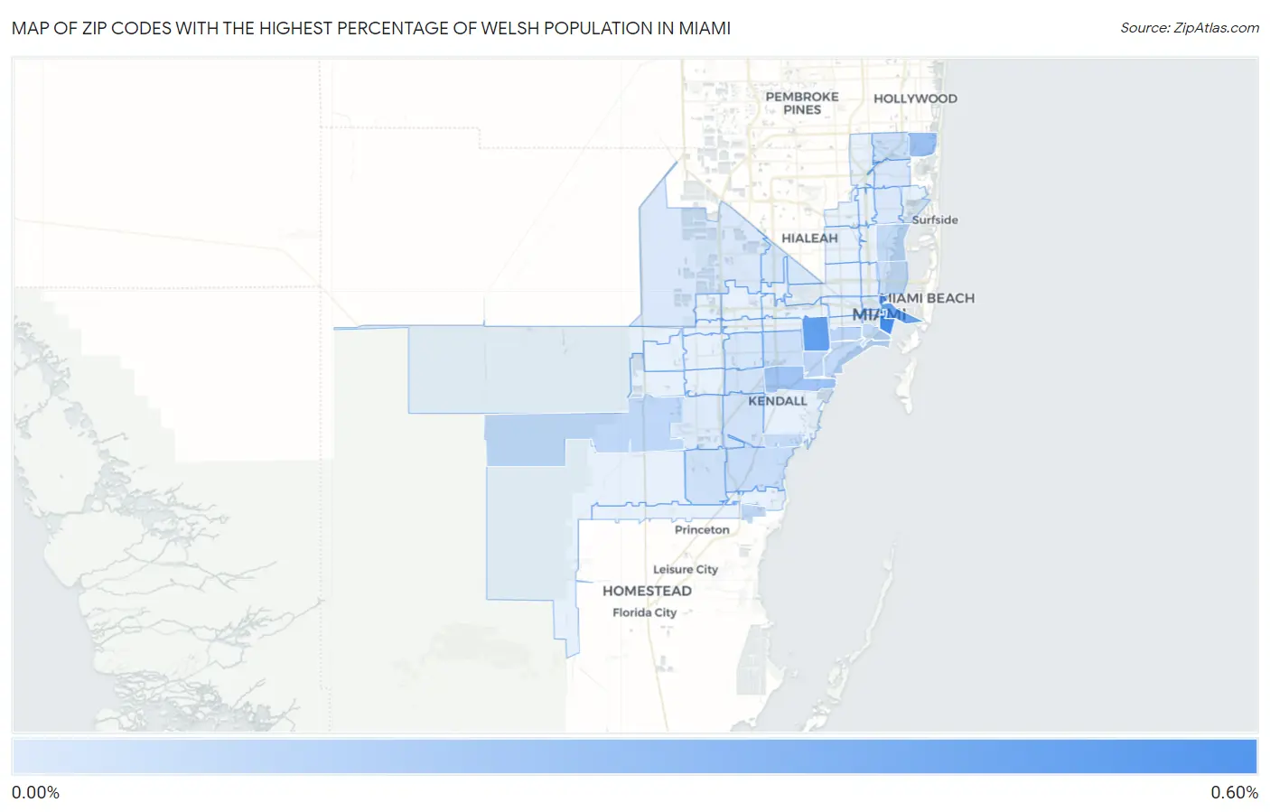 Zip Codes with the Highest Percentage of Welsh Population in Miami Map