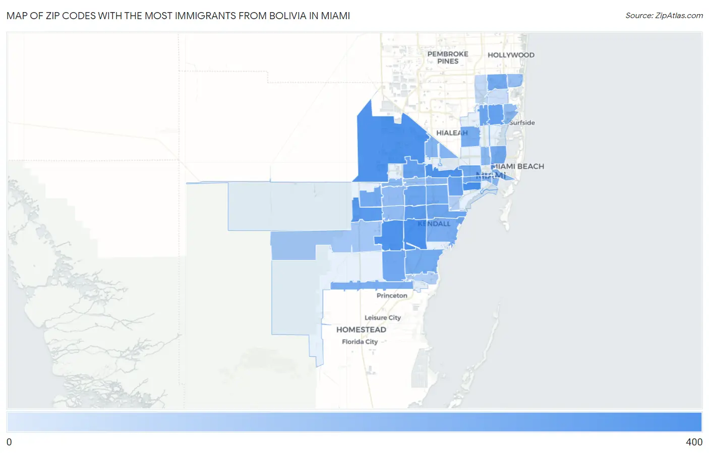 Zip Codes with the Most Immigrants from Bolivia in Miami Map