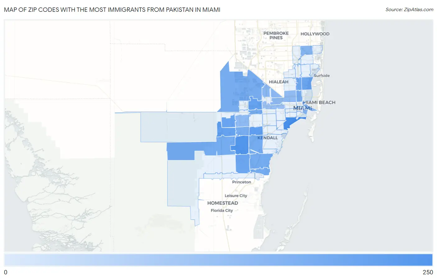 Zip Codes with the Most Immigrants from Pakistan in Miami Map